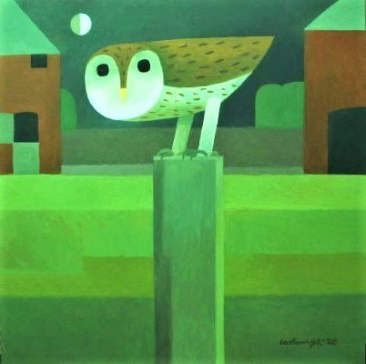 owl with barns XI painting by reg cartwright 2020