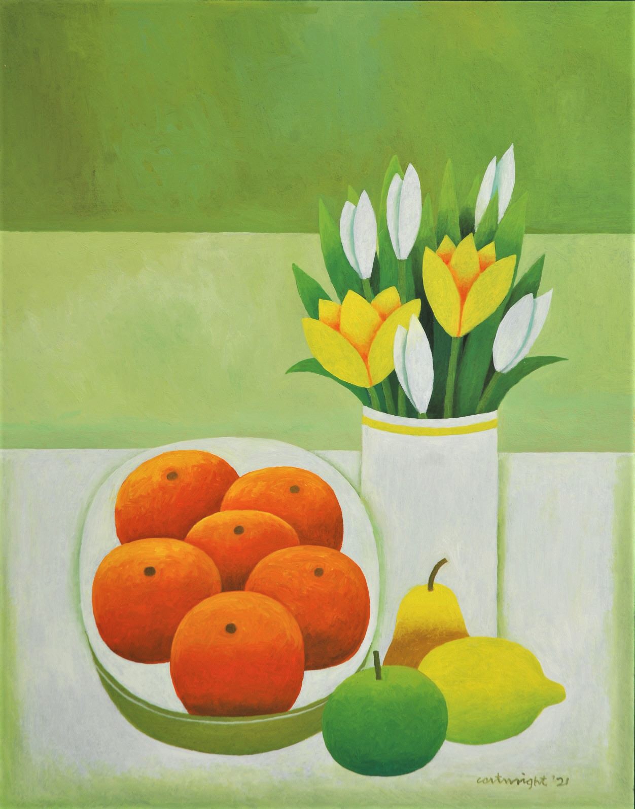 still life on a white table painted by reg cartwright 2021