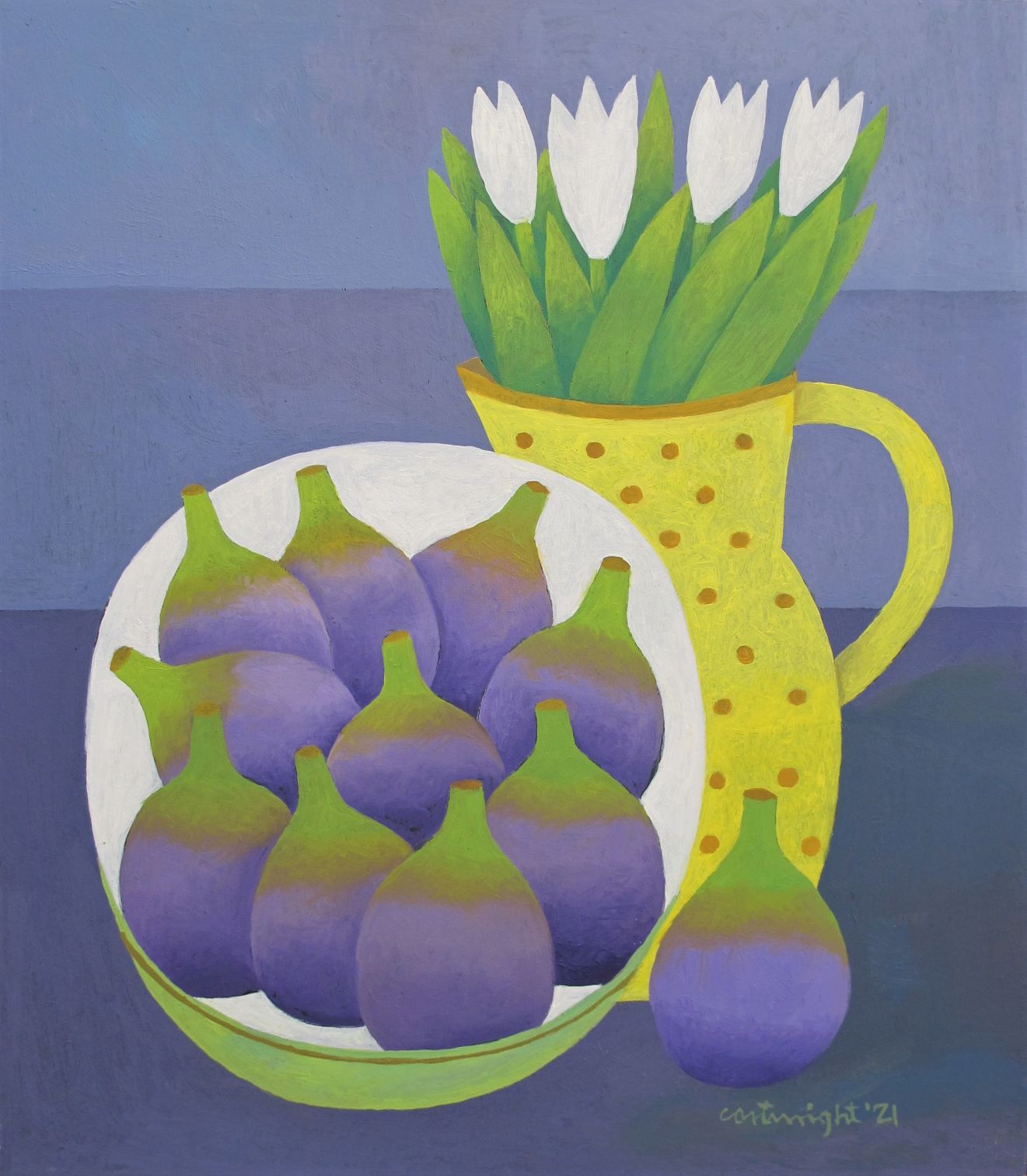 blue still life with figs 2021 by reg cartwright