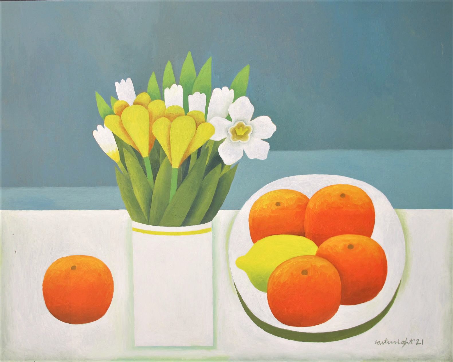 still life with fruit and flowers 2021 by reg cartwright