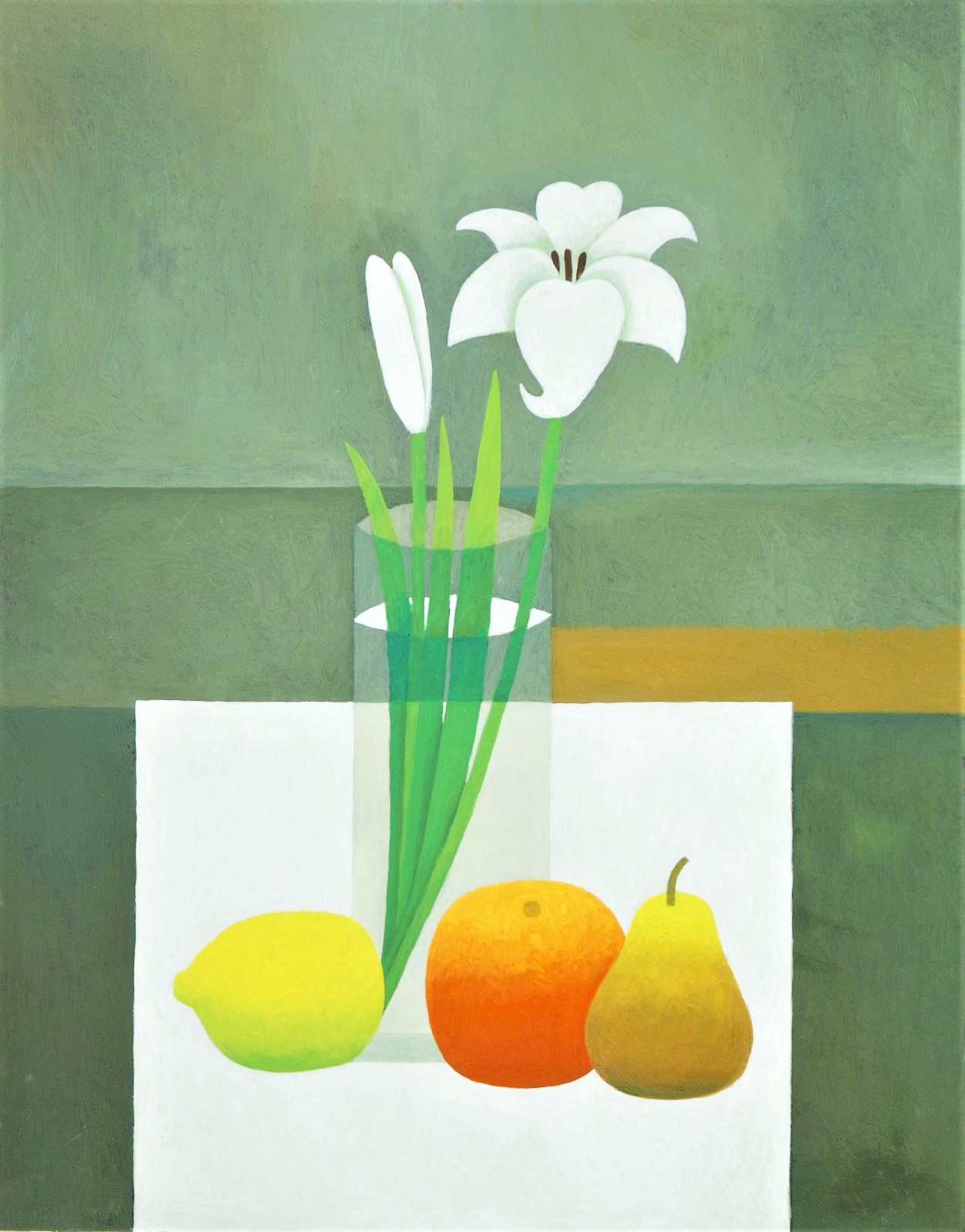 lilies with fruit 2  painting by reg cartwright