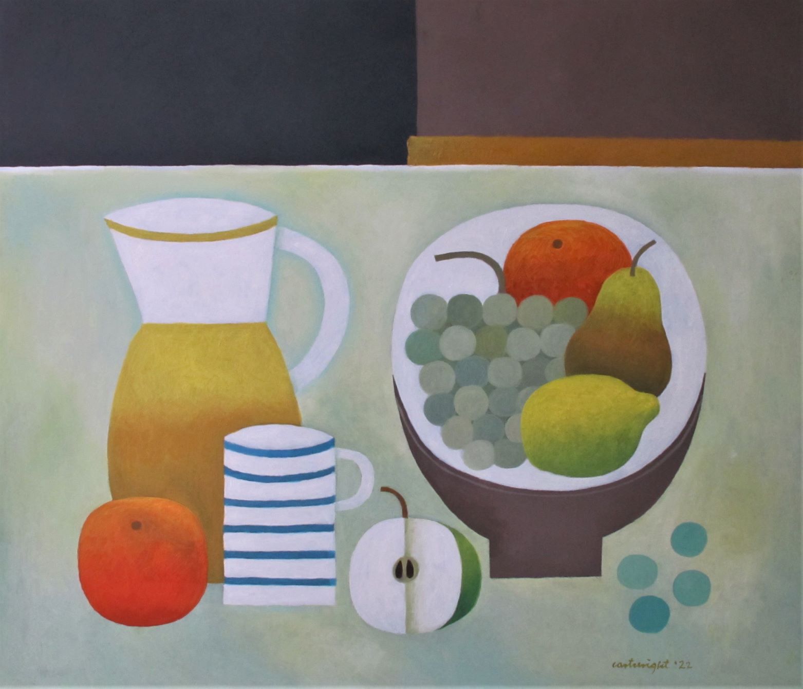 painting,still life on a white table by reg cartwright